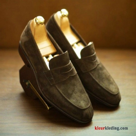 Heren Mocassins Trend Echt Leer Schoenen Casual Loafers Slip On Suede Mannen Groen