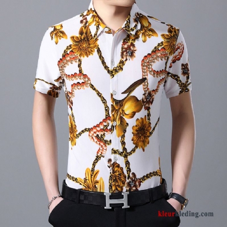 Heren Overhemd Kort Mouw Casual Trend Bedrijf Zomer Persoonlijk Overhemd Mannelijk Bloemen