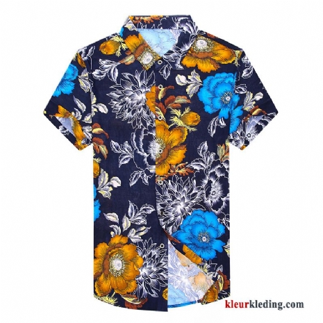 Heren Overhemd Kort Mouw Strand Mode Mannelijk Bloemen Groot Overhemd Patroon Kleur