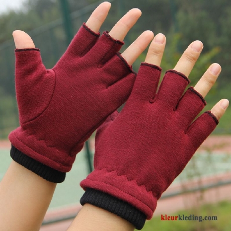 Heren Paardrijden Handschoen Halve Vinger Pluche Blijf Warm Winter Dames Rood