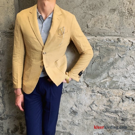 Heren Pak Brits Effen Kleur Dunne Geel Blazer Trend Zomer