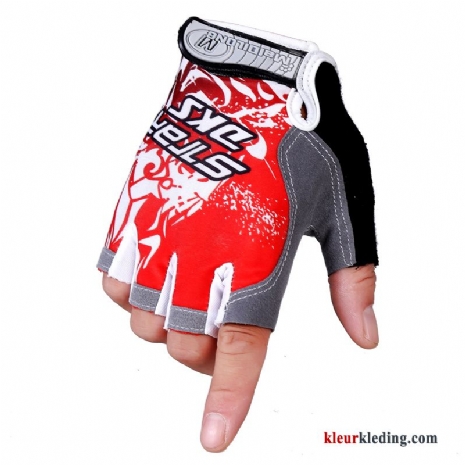 Heren Polsbeschermers Sport Antislip Opleiding Halve Vinger Dumbbell Ademend Handschoen Rood