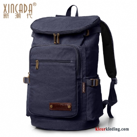 Heren Rugzak Outdoor Canvas Reizen Trend Sport Reis Grote Capaciteit Computer Tas Blauw Zwart