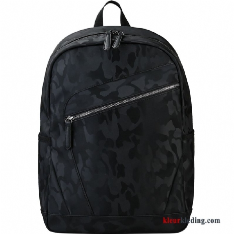 Heren Rugzak Straat Casual Reizen Schooltas Nylon Pu-leer Eenvoudig Zwart