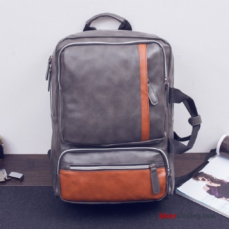 Heren Rugzak Vintage Grijs Casual Leer Tas Reis Schooltas