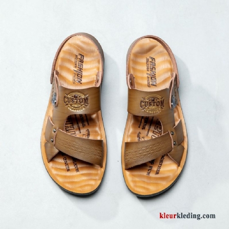 Heren Schoenen Bovenkleding Leer Bruin Casual Trend Antislip Sandaal