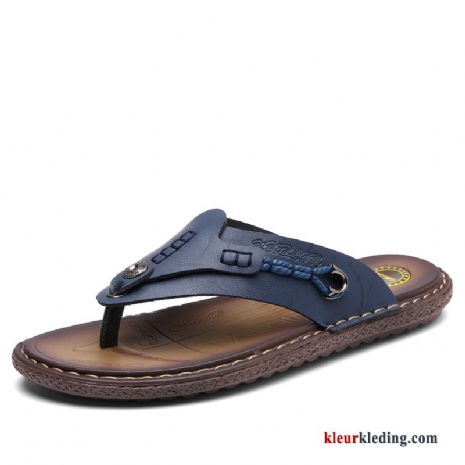 Heren Slipper Leer Antislip Persoonlijk Schoenen Outdoor Zomer Mannen Sandaal Blauw