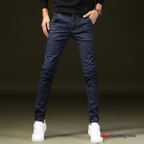 Heren Spijkerbroek Broek Jeugd Trend Blauw Hoge Mannelijk Elastiek Slim Fit