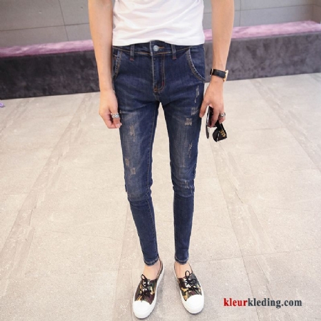 Heren Spijkerbroek Jeans Nieuw Mini Slim Fit Jeugd Eenvoudige Blauw Zomer