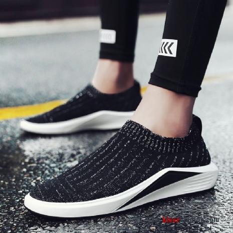 Heren Sportschoenen Mocassin Ademende Casual Slip On Sokken Schoenen Trend Mannen Zwart