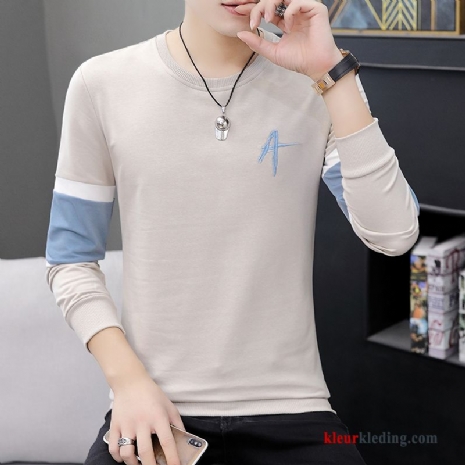 Heren T-shirt Lange Mouw Jasje Trend Trendy Merk Mooi Mannelijk Casual Lange Mouwen Herfst Beige