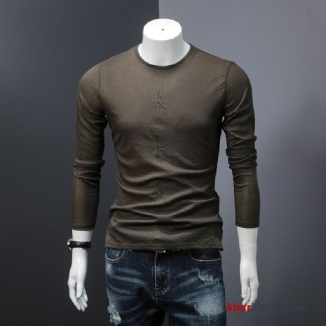 Heren T-shirt Lange Mouw Ronde Hals Herfst Mannelijk T-shirts Lange Mouwen Trend Geborduurde Onderhemd Bruine