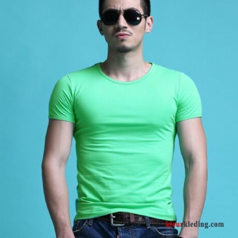 Heren T-shirts Slim Fit Ronde Hals Groen Sport Skinny Onderhemd Wit Mannelijk