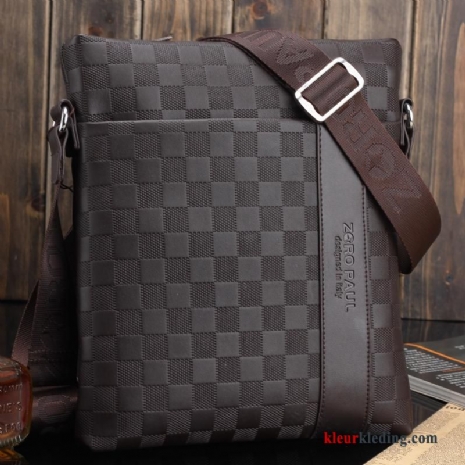 Heren Tas Business Geruit Schoudertas Messenger Tas Casual Rugzak Bruine