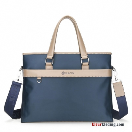 Heren Tas Eenvoudig Business Handtas Diepe Mode Aktetas Canvas Blauw