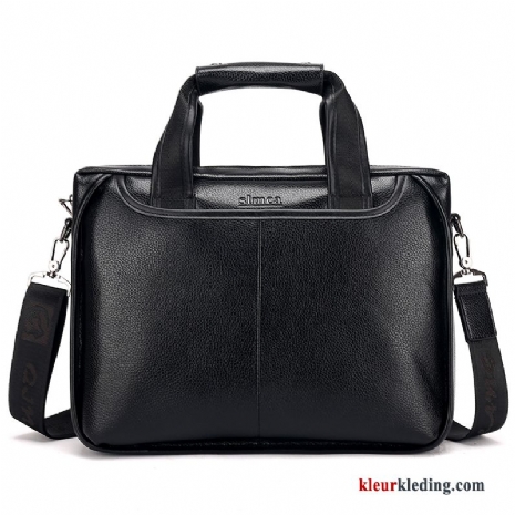 Heren Tas Zacht Leer Business Handtas Casual Aktetas Trend Zwart