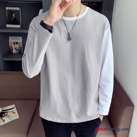 Heren Trendy Merk Gebreid Hemd Hoodie Onderhemd T-shirt Lange Mouw Nieuw Losse Wit