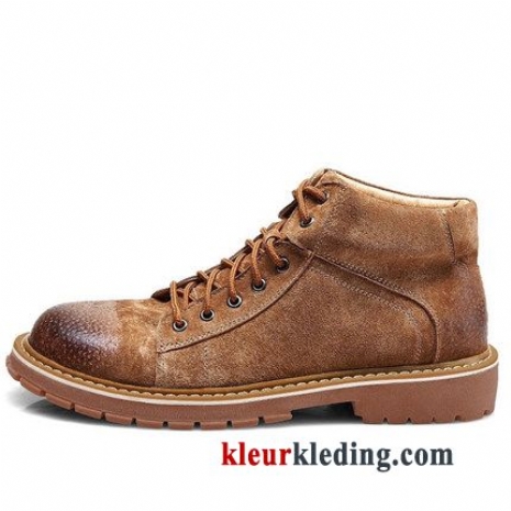 Heren Vintage Oxford Bruin Brits Schoenen Korte Laarzen Sleehak Hoge