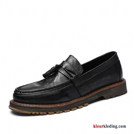 Heren Vintage Trend Leren Schoenen Skateboard Schoenen Slip On Brits Bedrijf Mannen Zwart