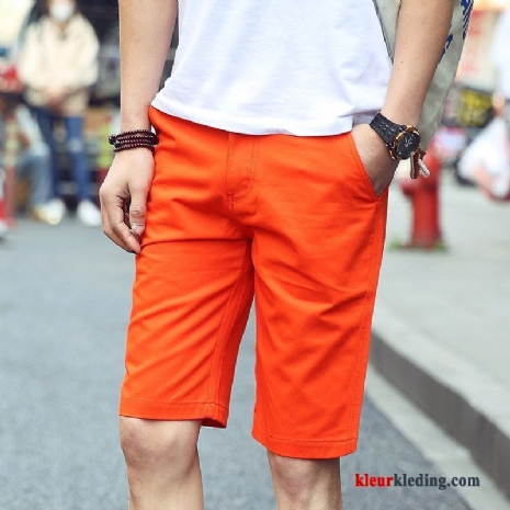 Heren Wit Korte Broek Casual Zomer Trend Slim Fit Rood Oranje