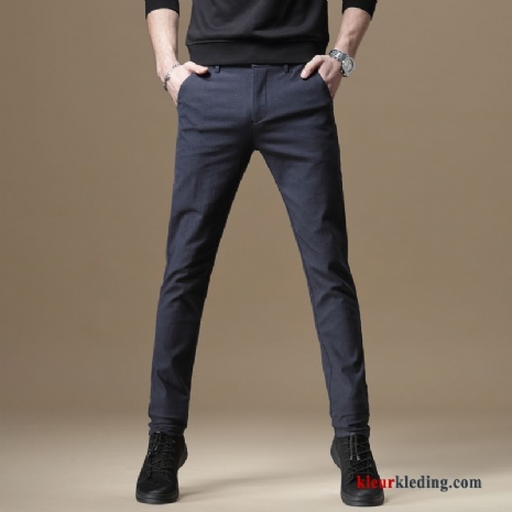 Heren Zomer Bedrijf Donkerblauw Dunne Rechtdoor Casual Broek Slim Fit