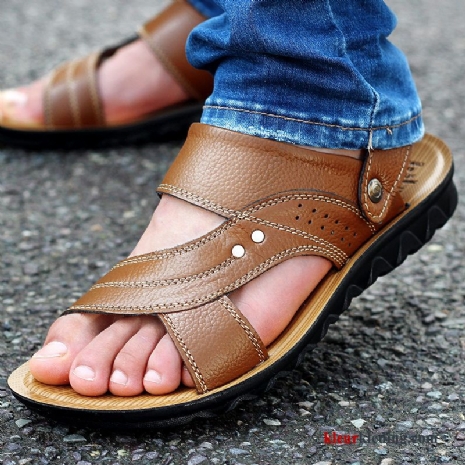 Heren Zomer Schoenen Bruin Mannen Sandaal Leer Strand Echt Leer