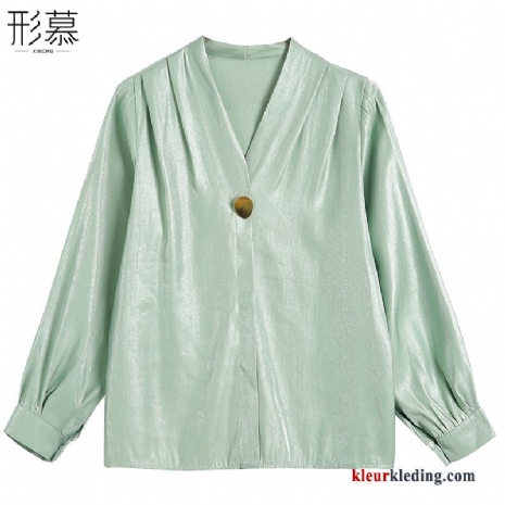 Herfst Rood Jasje Groen Overhemd Blouse Overhemd Nieuw Chiffon Dames