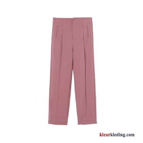 Hoge Taille Dames Broek Voorjaar Roze Losse Nieuw Dunne