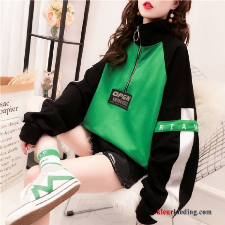 Hoodie Jasje Lange Mouwen Hoge Kraag Mini Vers Dames Groen Rood