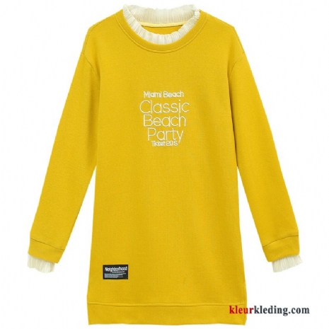 Hoodie Ronde Hals Dames Letter Geel Voorjaar Losse Jasje