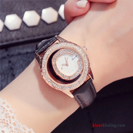 Horloge Casual Dames Student Elegante Trend Echte Strass Eenvoudig Zwart