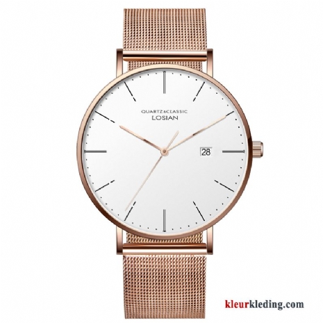 Horloge Heren Waterdicht 2019 Nieuw Trend Casual Student Eenvoudig Wit Gouden