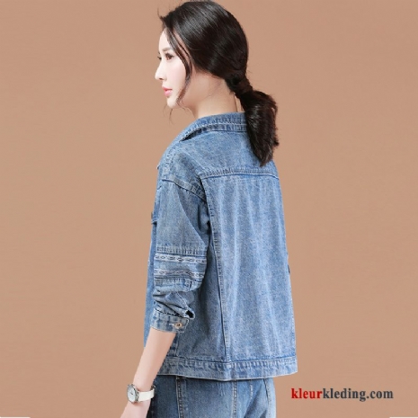 Jack Kort Honkbal Casual Denim Dames Vintage Jas