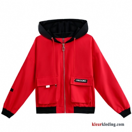 Jas Losse Jack Casual Dames Kort Voorjaar Rood