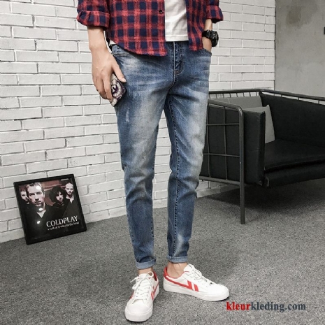 Jeugd Nieuw Trend Spijkerbroek Jeans Mannelijk Heren Voorjaar Blauw