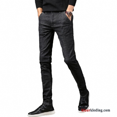 Katoen Casual Zwart Slim Fit Spijkerbroek Jeans Potlood Broek Effen Kleur Heren