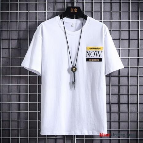 Katoen Zomer Trendy Merk Casual T-shirts Onderhemd Wit Halve Mouw Heren