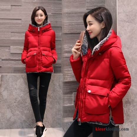 Katoenen Jas Dames Kort Grote Maten Hoodie Winter Kleding Rood Dikke