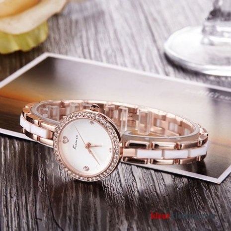 Keramiek Horloge Student Dames Nieuw Mode Trend Strass Gouden