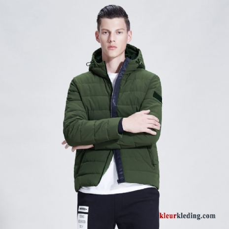 Kort Katoenen Jas Groen Hoodie Heren Mooi Winter Kleding Trend