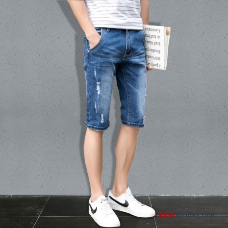 Korte Broek Heren Zomer Casual Mannelijk Denim Elastiek Lichtblauw