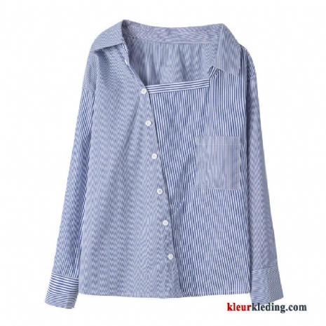 Lange Mouwen Jasje Vintage Blouse Overhemd Dames Ontwerp Voorjaar Streep