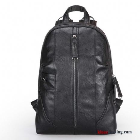 Leer Casual Mode Reizen Rugzak Heren Tas Student Zwart