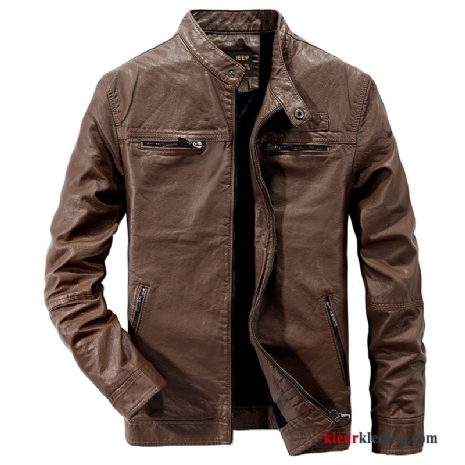 Leren Jas Jack Herfst Mooi Heren Slim Fit Motorfiets Mannelijk Pu Leer Bruine