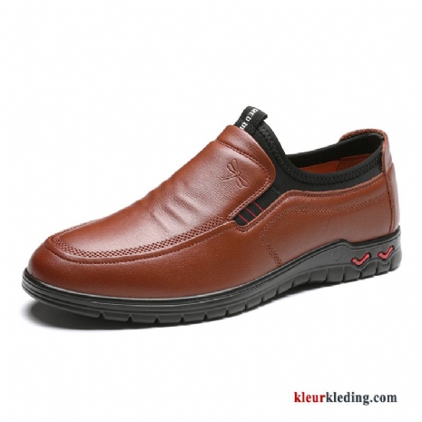 Leren Schoenen Comfortabele Ronde Kop Slip On Schoenen Bruin Bedrijf Echt Leer Voorjaar Heren Rood