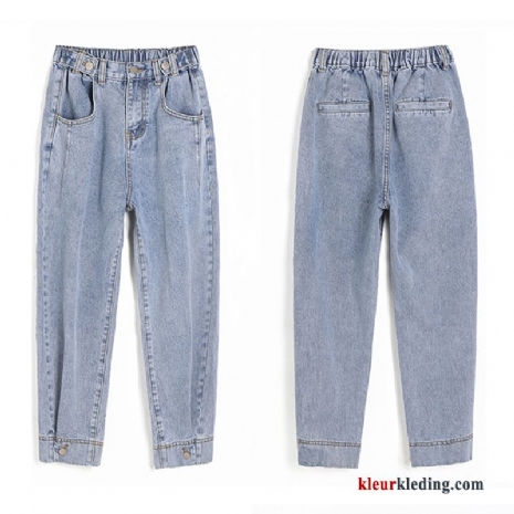 Licht Rechtdoor Spijkerbroek Jeans Hoge Taille Blauw Losse Harlan Elastiek Dames