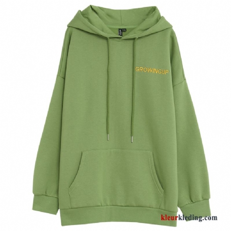 Losse Lange Mouwen Letter Groen Hoodie Dames Nieuw Herfst