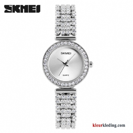 Mini Persoonlijkheid Elegante Eenvoudig Dames Strass Trend Horloge Wit Zilver