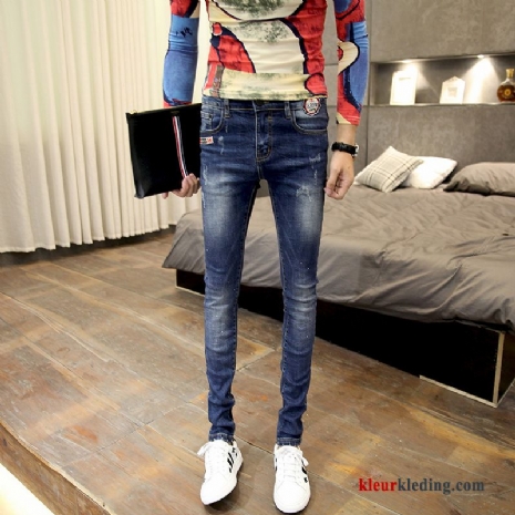 Mini Spijkerbroek Jeans Heren Nieuw Geborduurde Slim Fit Trend Lichtblauw