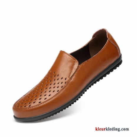 Mocassins Ademende Slip On Leren Schoenen Zomer Echt Leer Zachte Zolen Casual Bootschoenen Heren